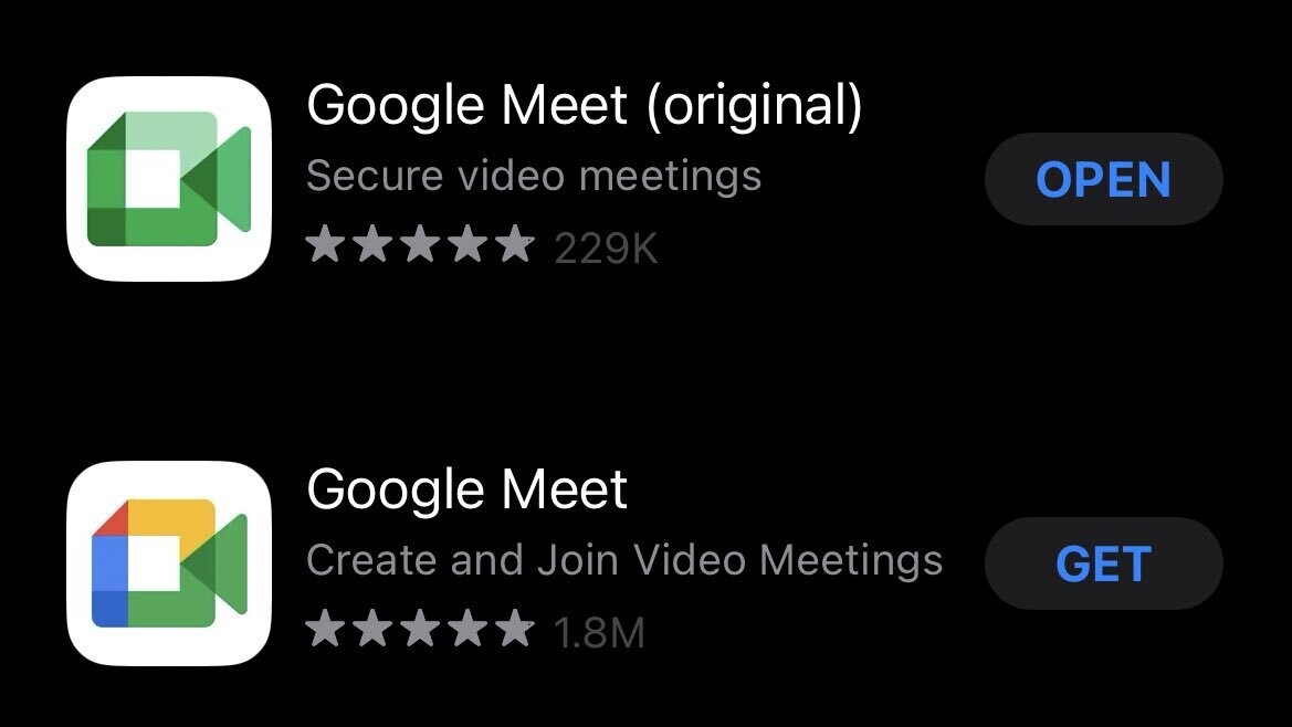 Google Meet (original) vs. Google Meet. Google, wtf is wrong with you