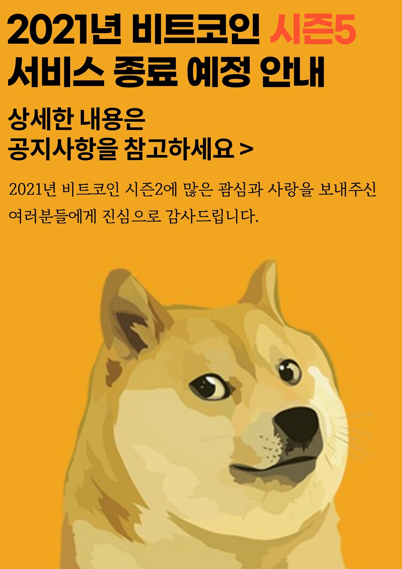 블라인드 | 암호화폐: 2021년 비트코인 시즌5 서비스 종료 안내(이미지 수정)