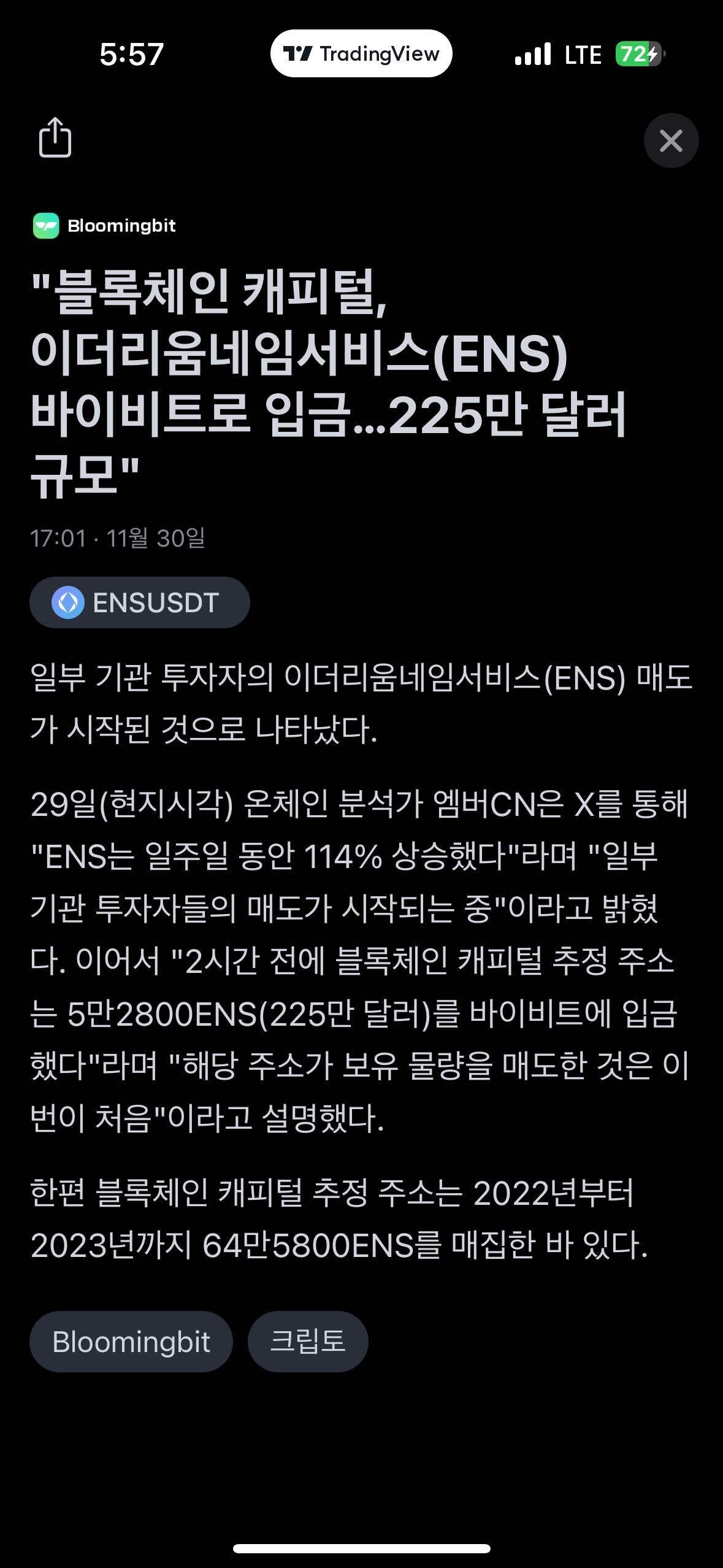 블라인드 | 암호화폐: 이더리움네임서비스 관련 뉴스