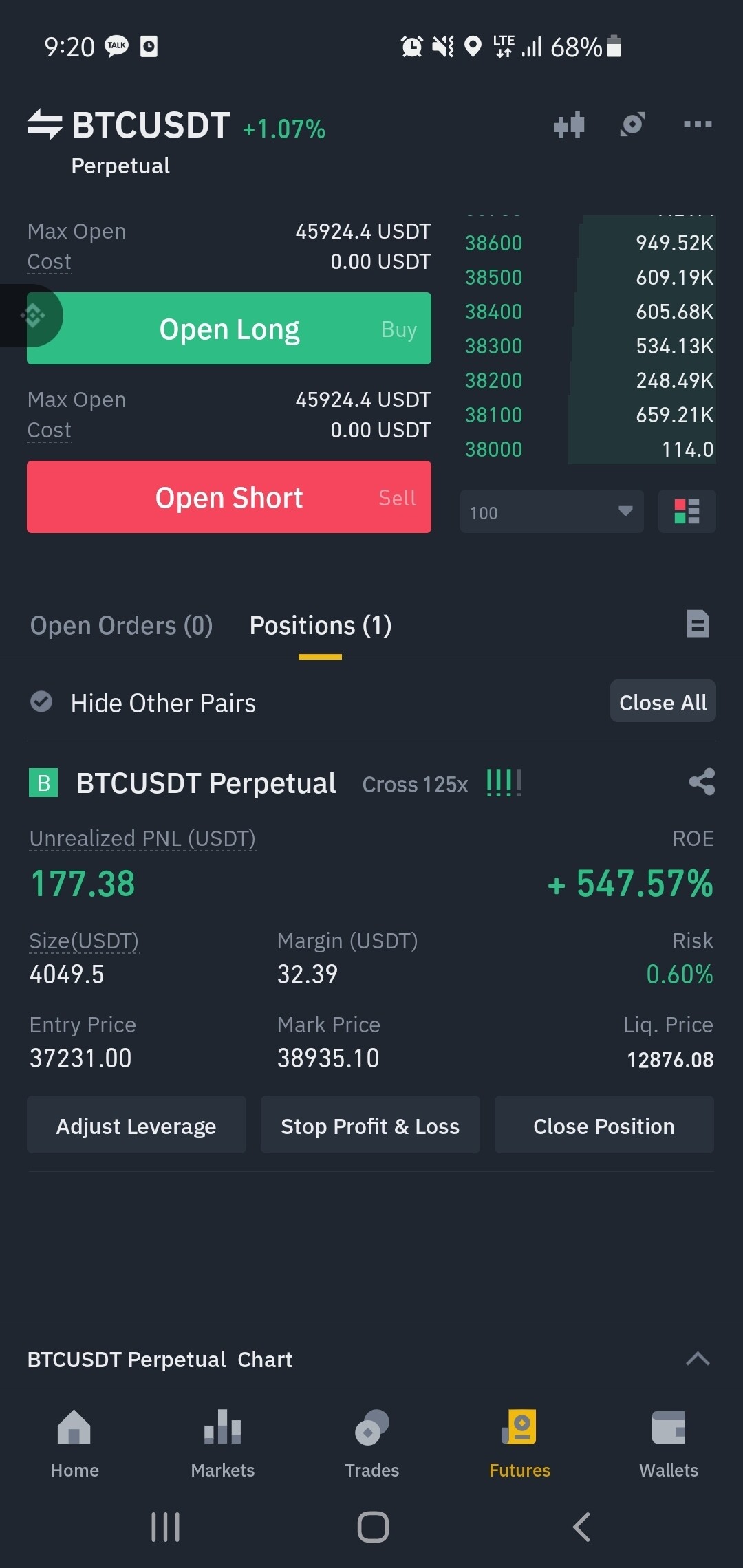 블라인드 | 암호화폐: 롱 125배. 540퍼
