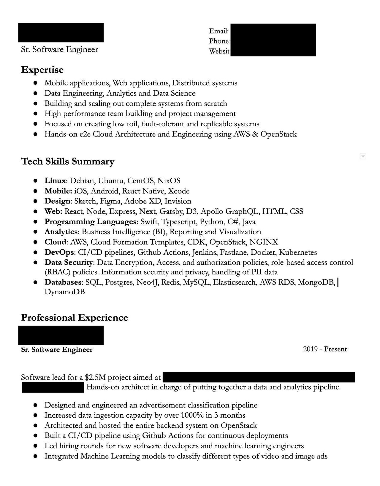 Roast my resume as a sr software engineer - Blind