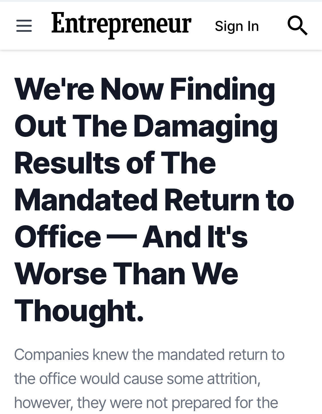 Has RTO already failed? Tech Industry Blind