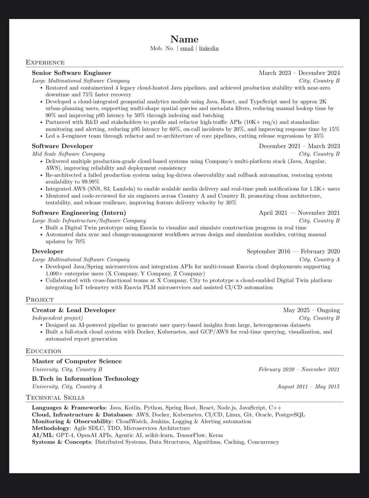 Resume review: Targeting mid-to-senior Software Engineer / Full Stack ...