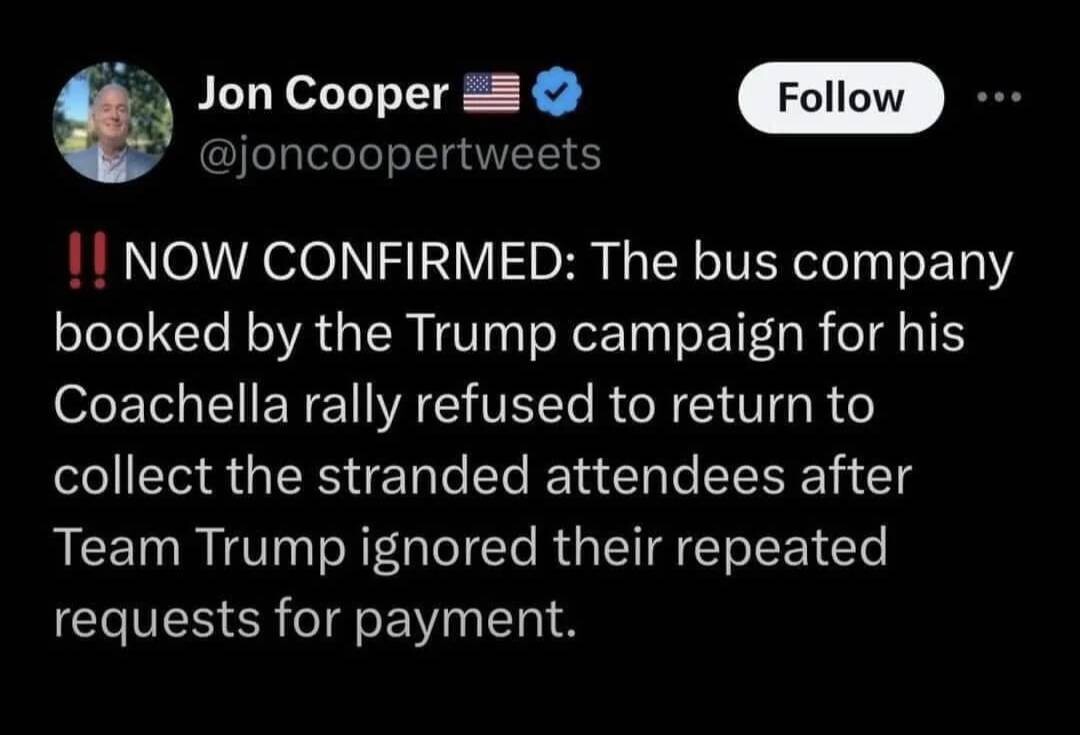 Trump Stranded Rally Goers Rescue Trump Rally attendees get stranded because Trump didn't pay the bus ...