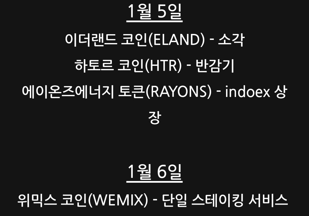 블라인드 | 암호화폐: 2022 1월코인일정