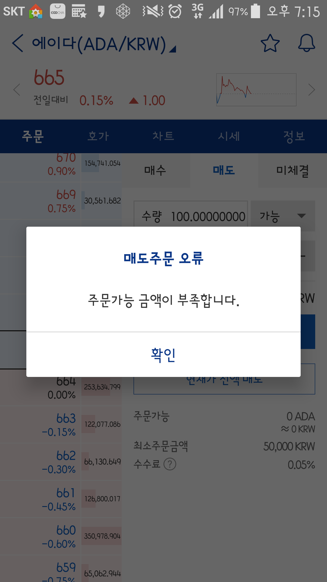 블라인드 | 암호화폐: 업비트 매도하는데 주문가능금액 부족
