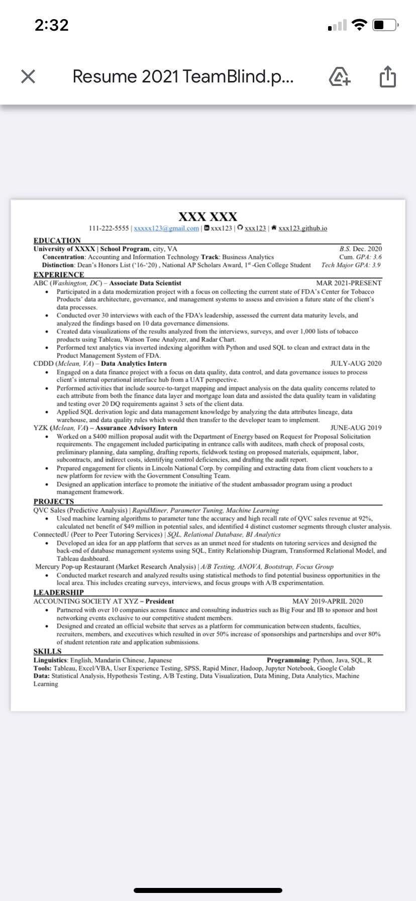 Resume review | Resume Review - Blind