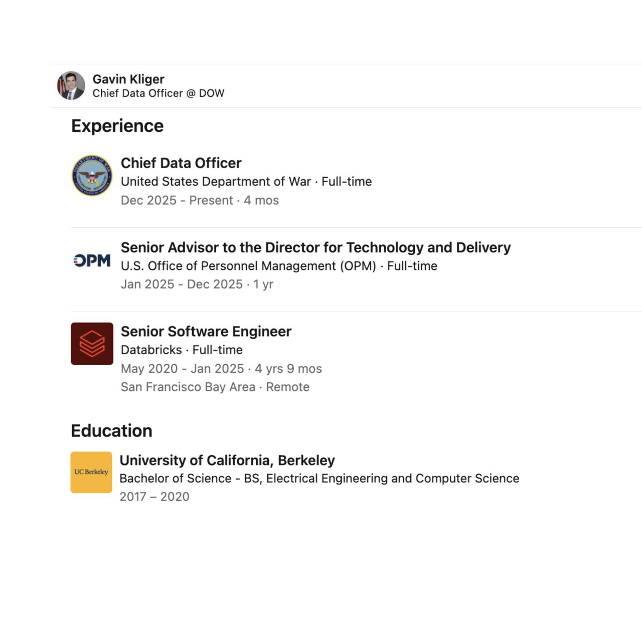 Databricks Senior SDE becomes the US Department of War Chief Data ...