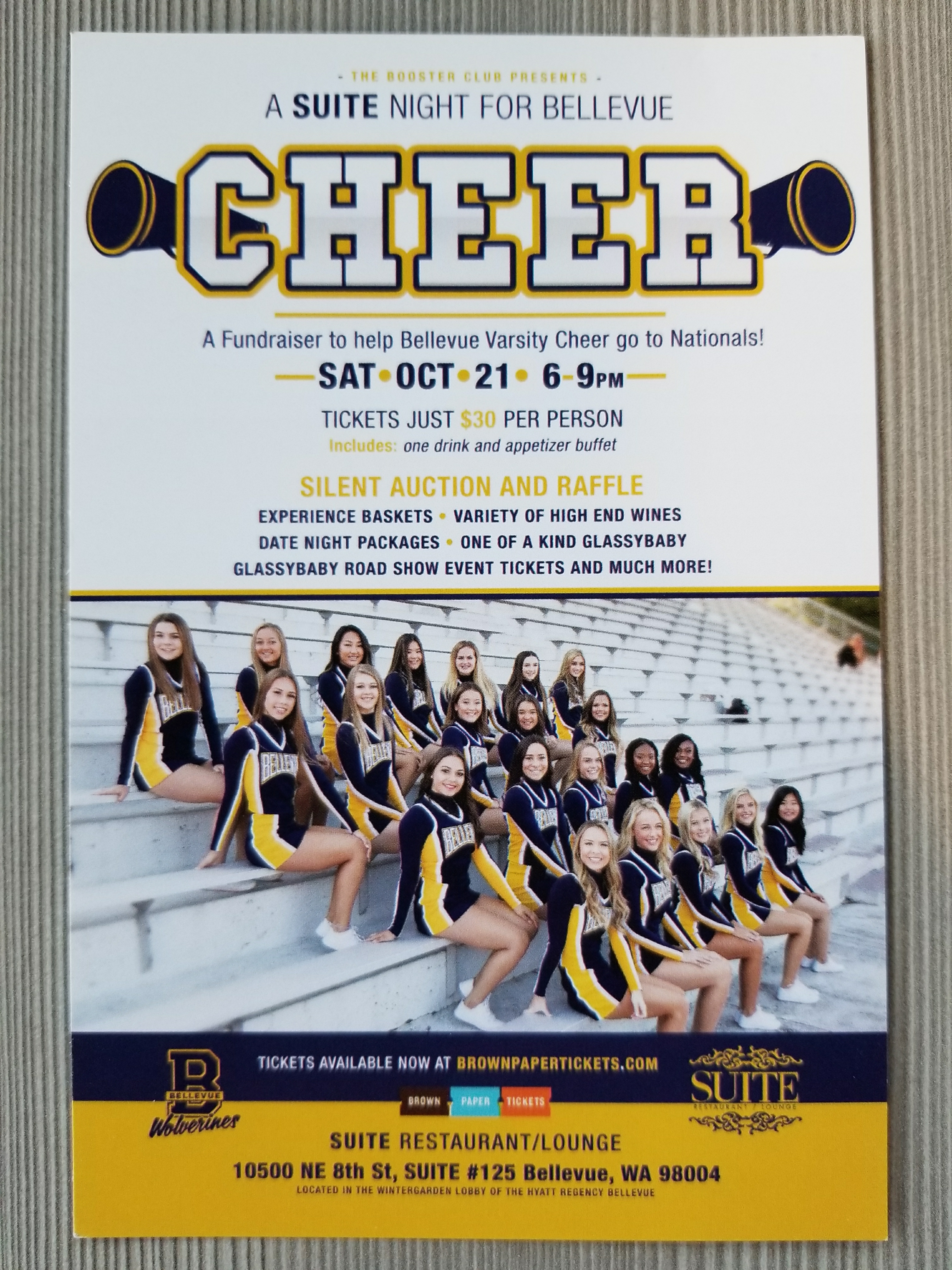 Bellevue high school cheerleader slient auction fundraiser at Suite Lounge