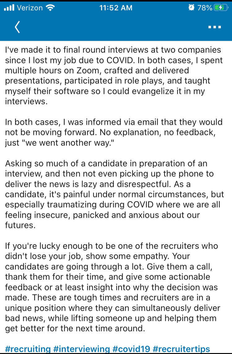 Do you feel sympathy for unemployed recruiters? 