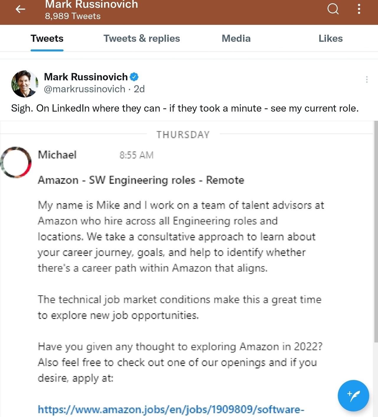 Amazon contacting CTO of azure for software engineering roles. Wtf !