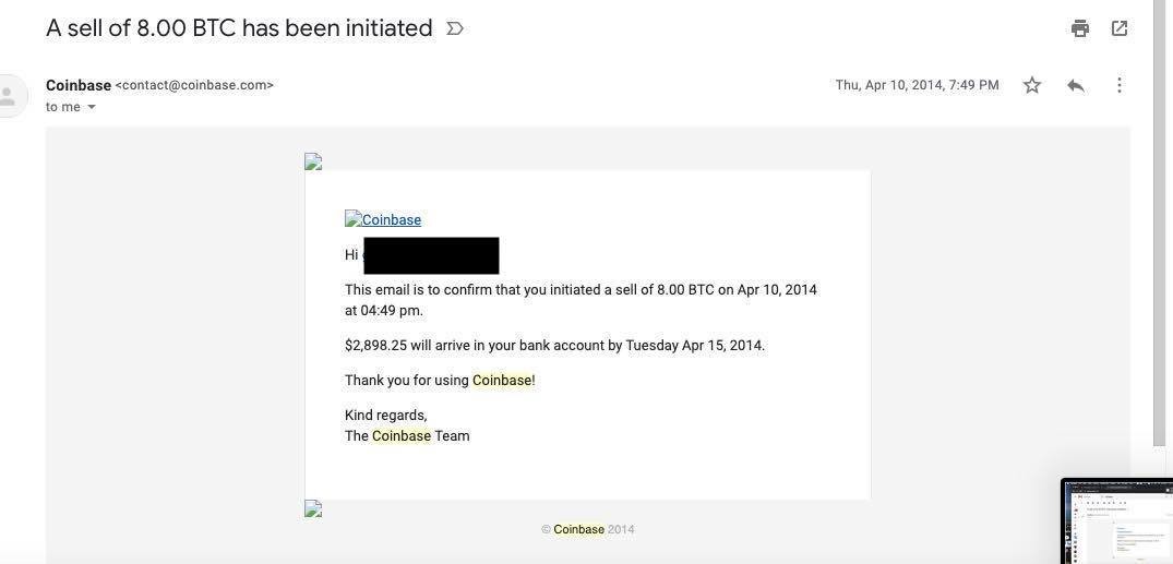 My bitcoin transaction on Coinbase from 2014. 