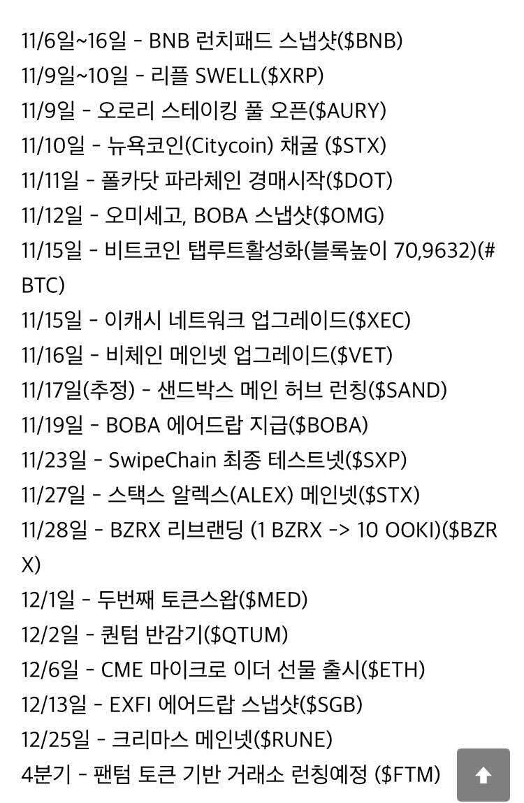 블라인드 | 암호화폐: 펌) 코인판에서 펌 11월 일정