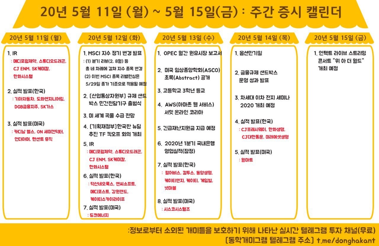 블라인드 | 주식·투자: 주간 증시 캘린더