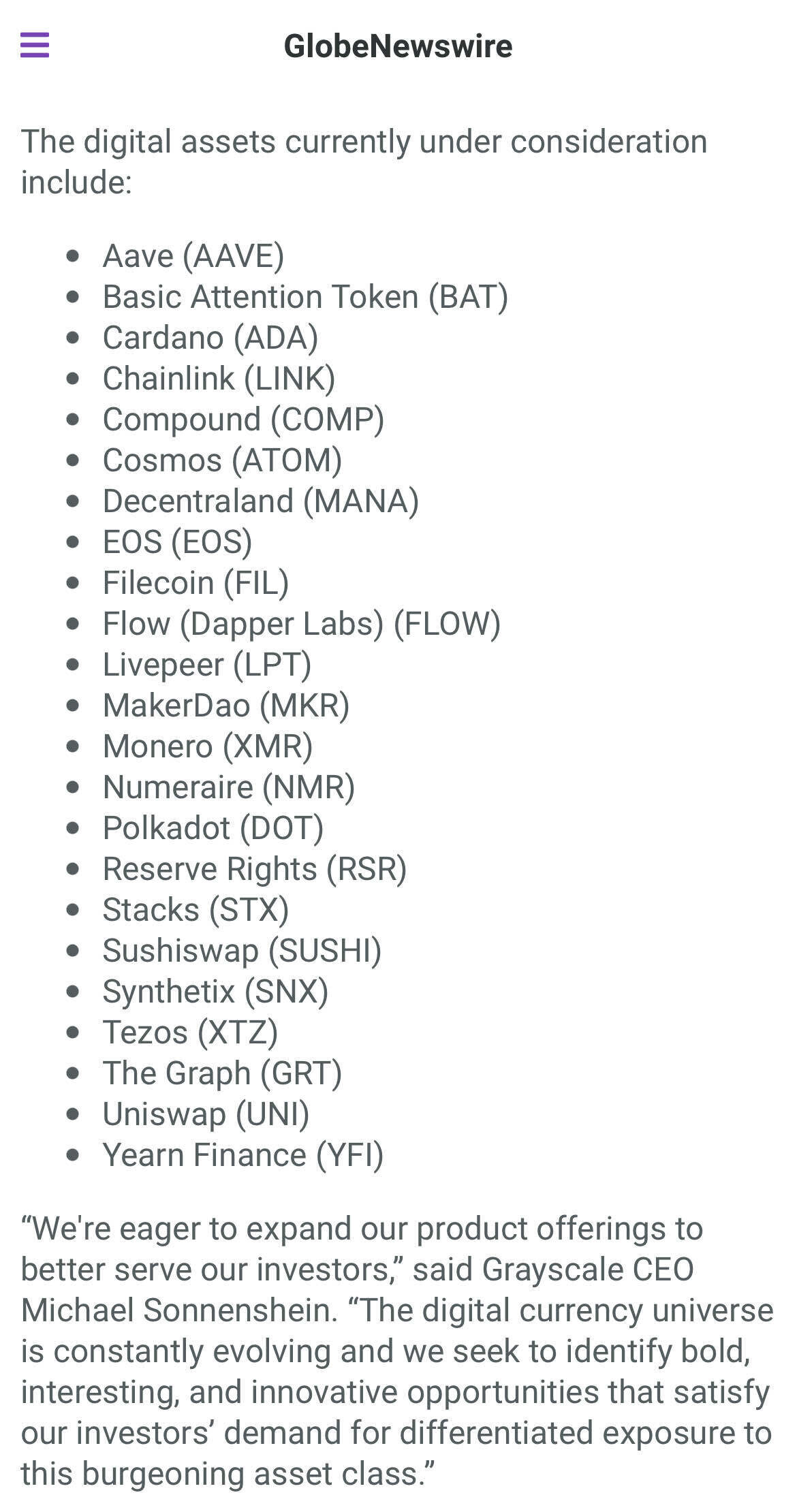 블라인드 | 암호화폐: 그레이스케일이 상품 런칭 검토 중인 알트코인