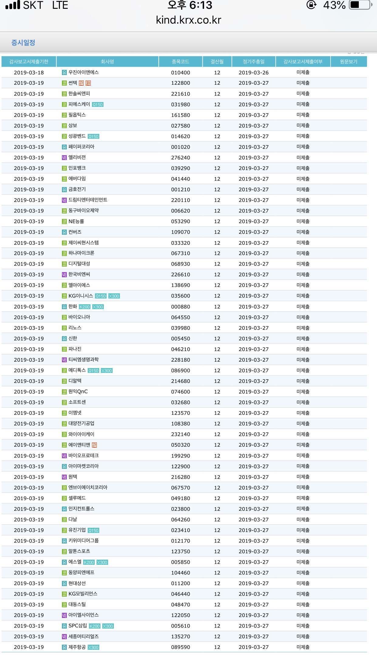 블라인드 | 주식·투자: 감사보고서 미제출 기업 확인