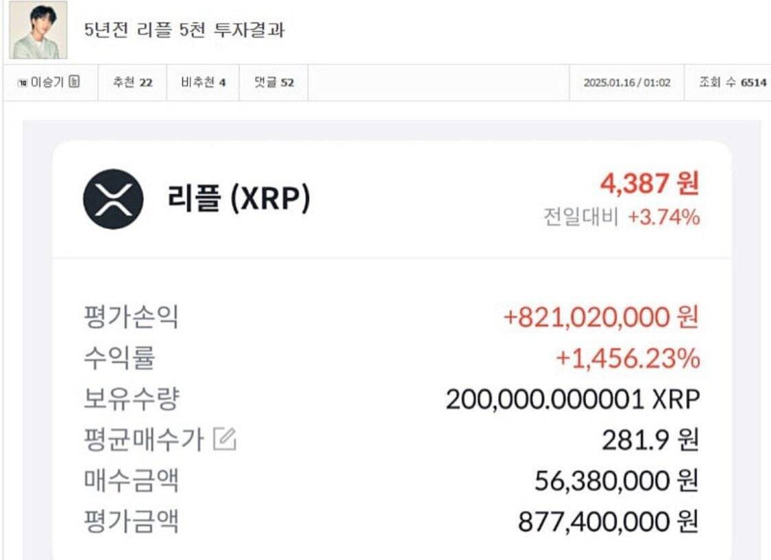 블라인드 | 암호화폐: 5년전 리플에 5천만원 투자한 사람 근황