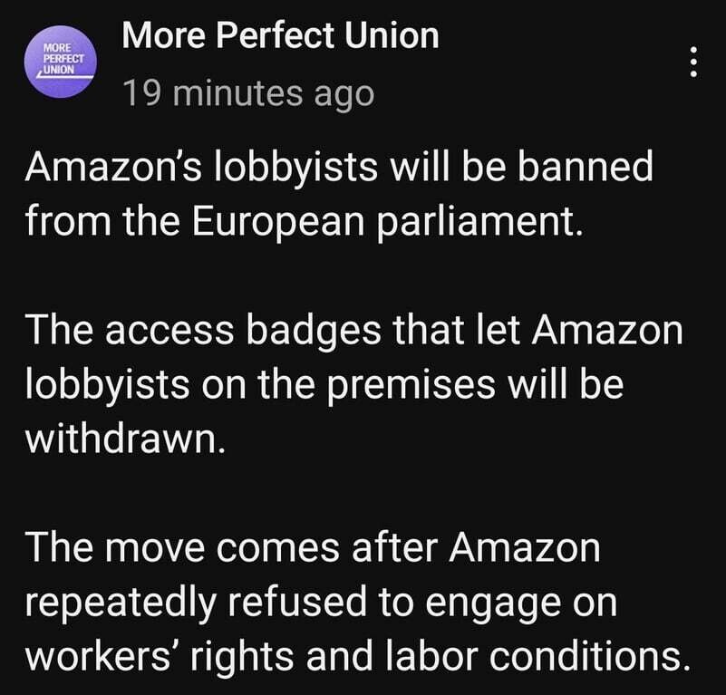 European Parliament BANS Amazon lobbyists! Tech Industry Blind