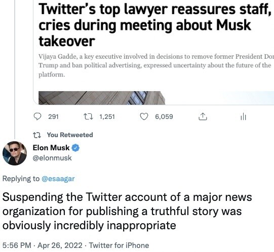 Twitter Chief Legal Officer cried when in meeting about Musk with employees, Elon follows by criticizing her