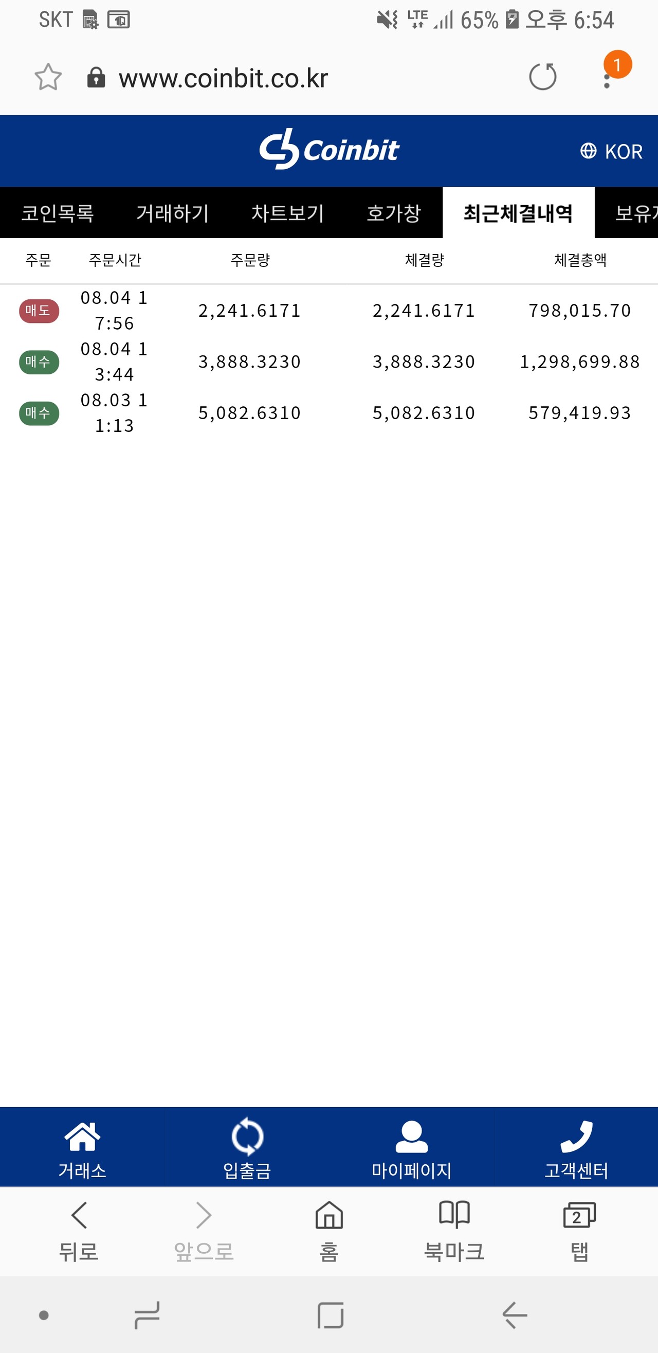 블라인드 | 암호화폐: 코인빗 최근체결내역 보이시는분 있어요?