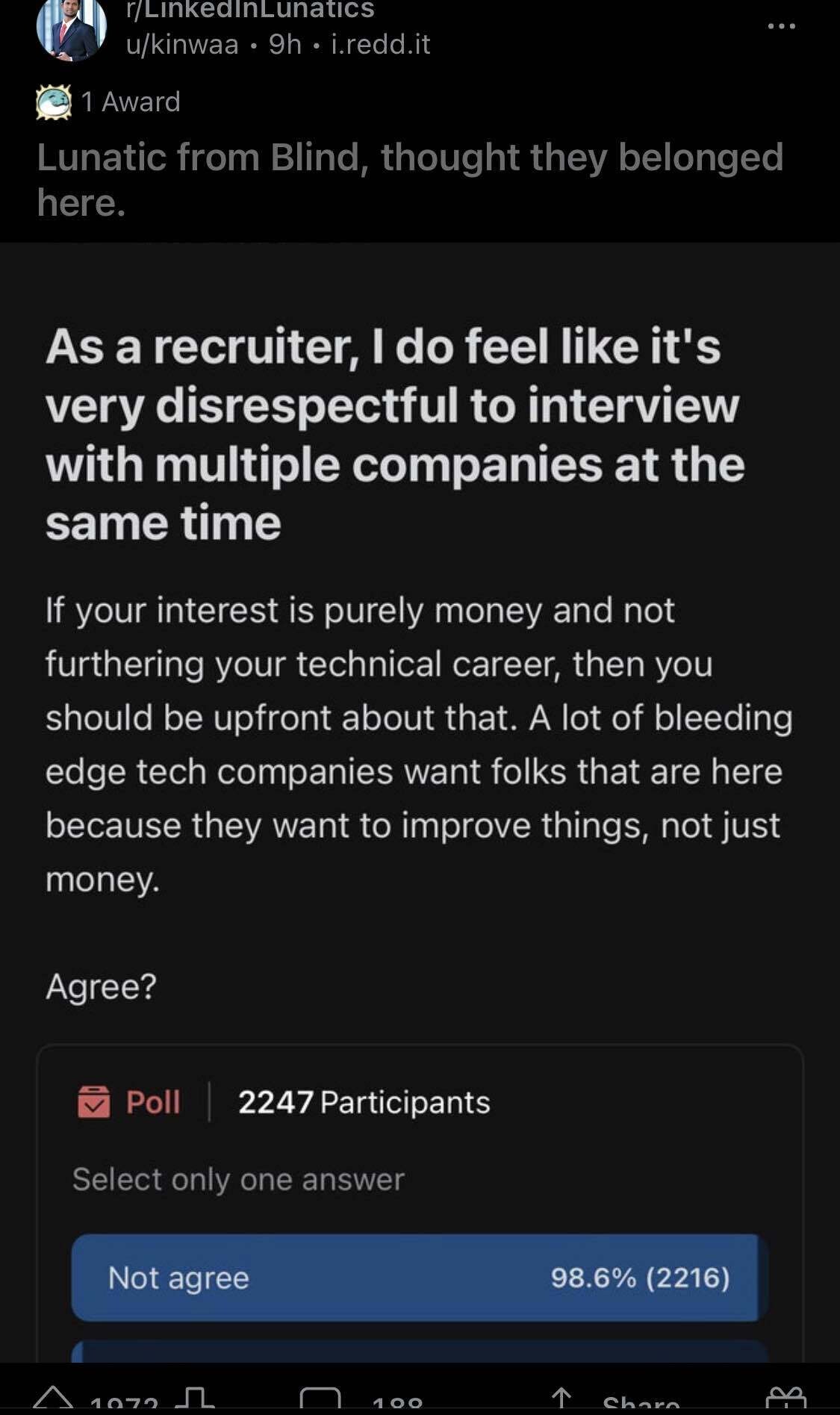 A Blind post on Reddit under a LinkedIn sub Misc. Blind