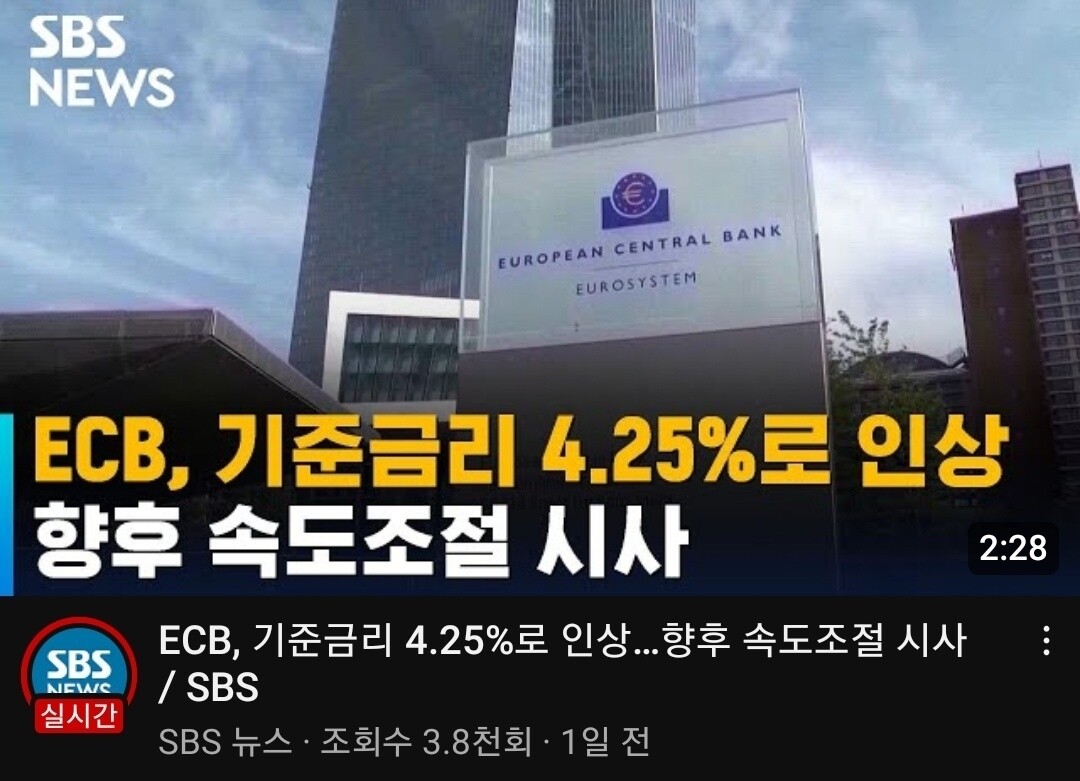블라인드 | 부동산: 유럽중앙은행, 기준금리 4.25%로 인상