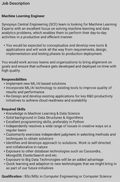 Synopsys - Machine Learning Engineer