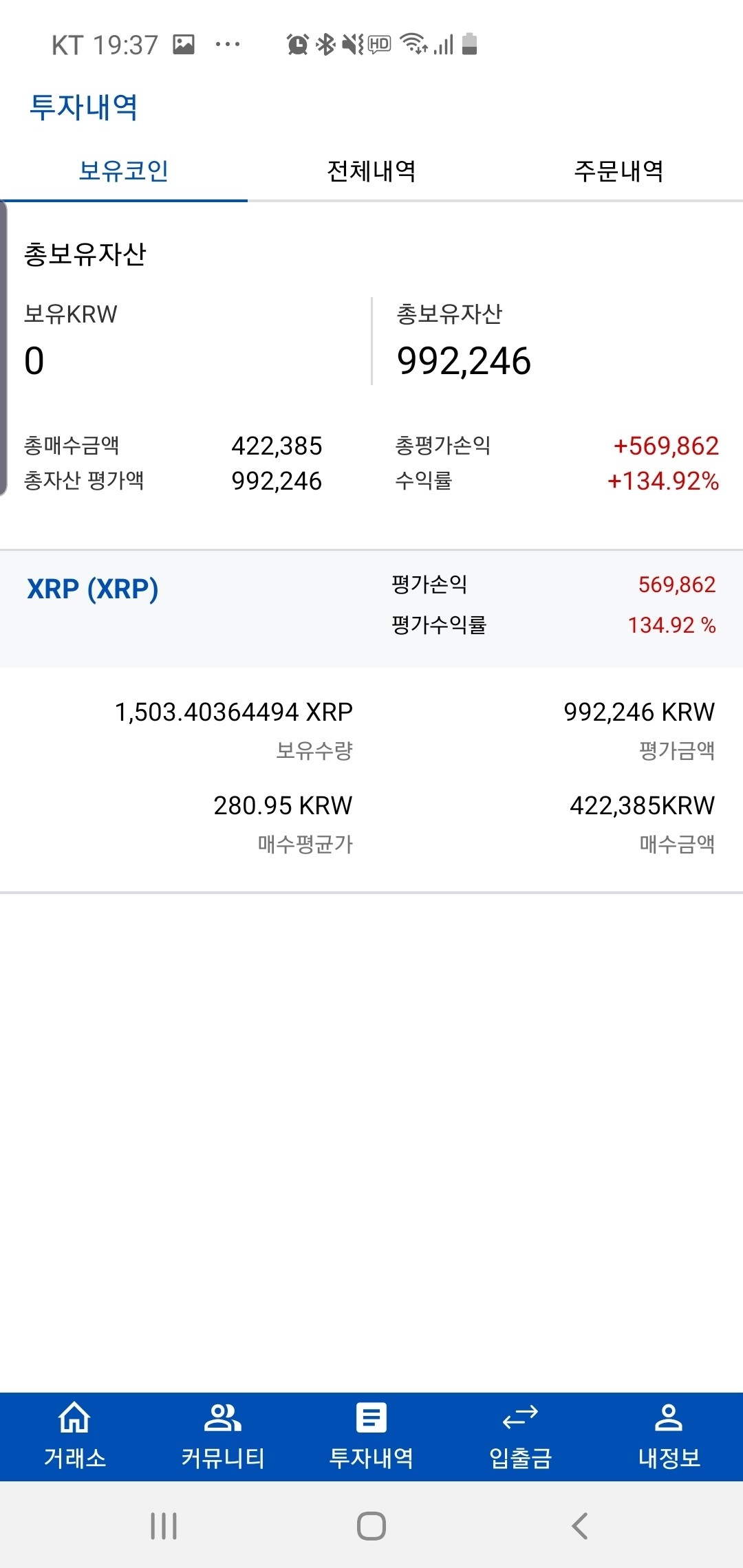 블라인드 | 암호화폐: 코인투자 1개월차 수익 인증~
