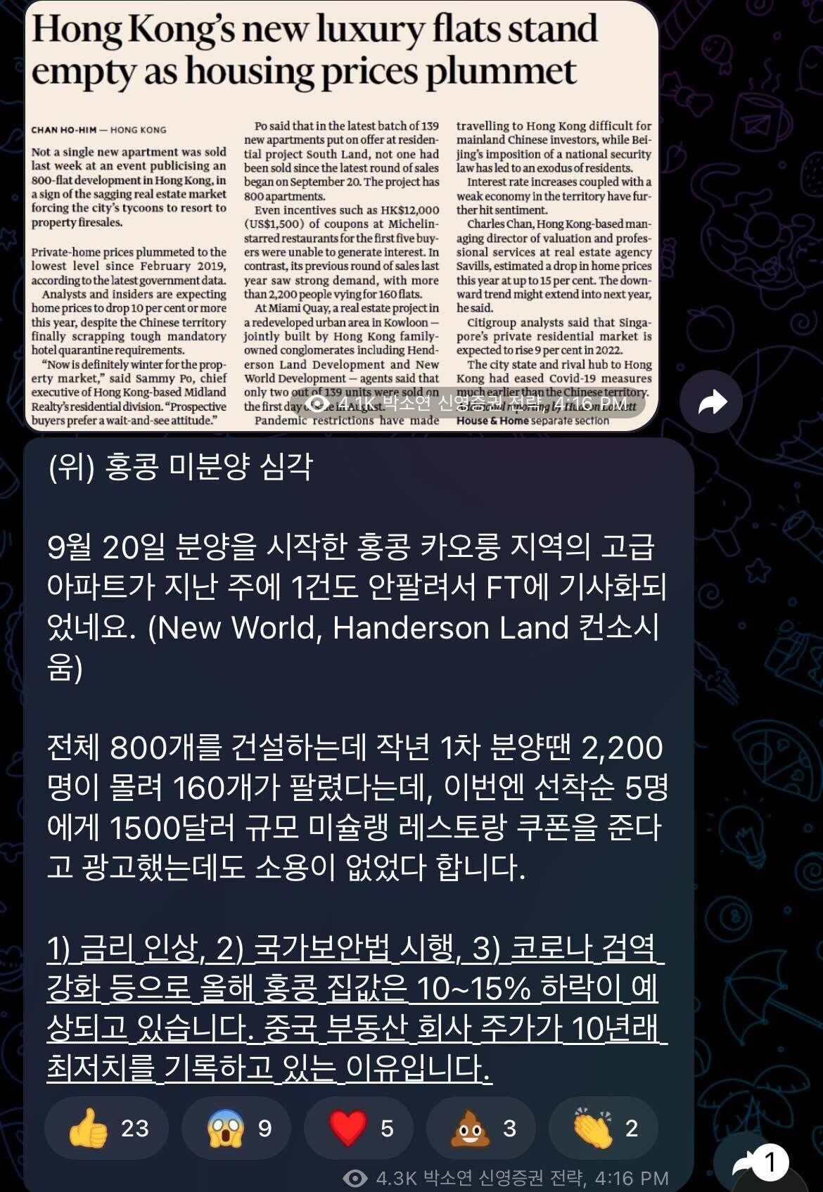 블라인드 | 부동산: 홍콩도 분위기 안좋나바 feat 미분양