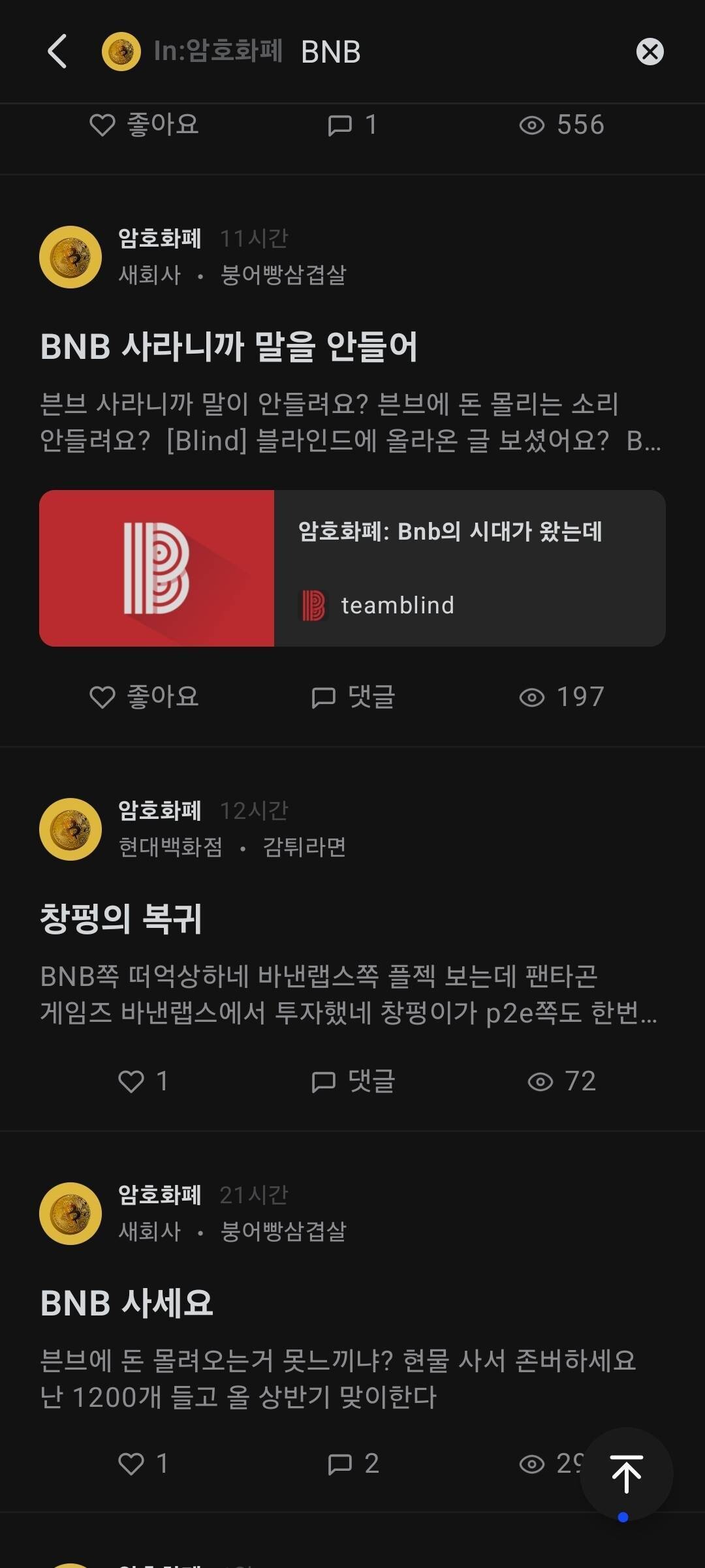 블라인드 | 암호화폐: BNB 사라니까 말을 안들어