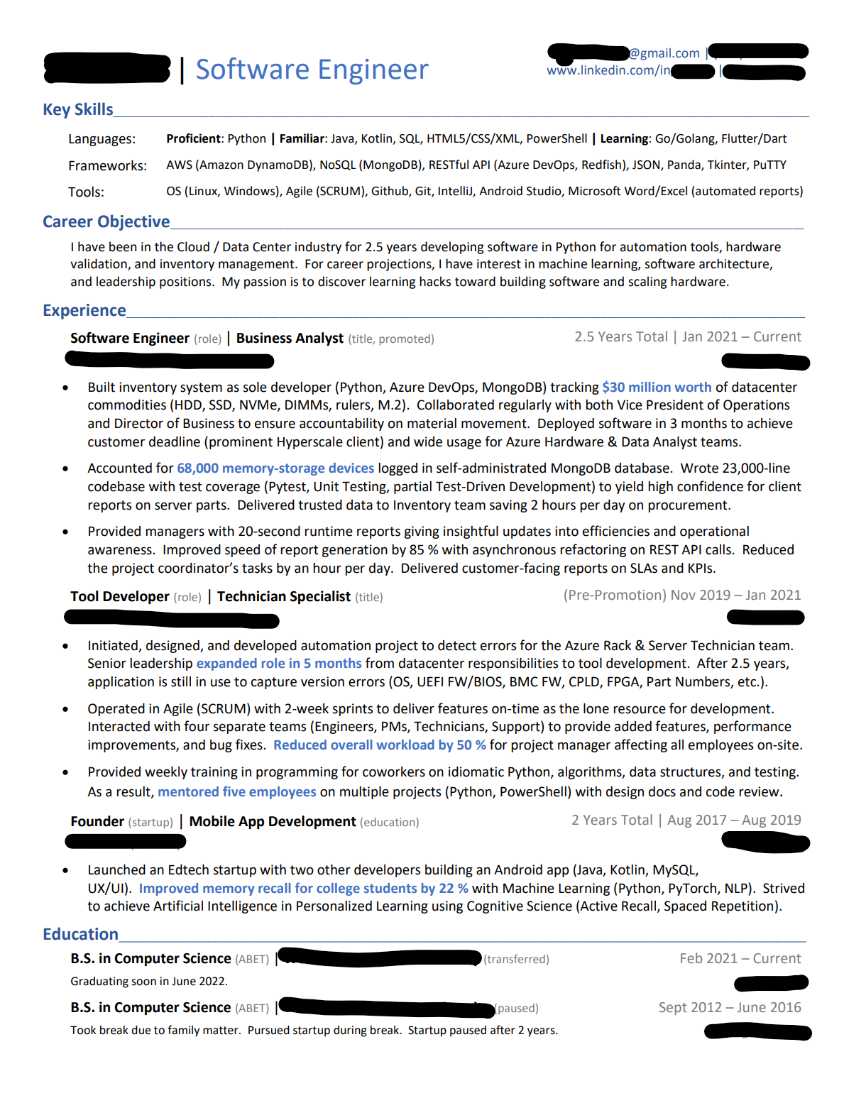 Resume for Google? EntryLevel Blind