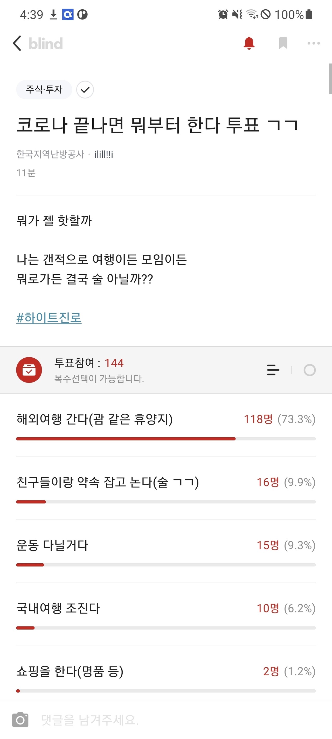 블라인드 | 주식·투자: 하나투어 더 갈까?