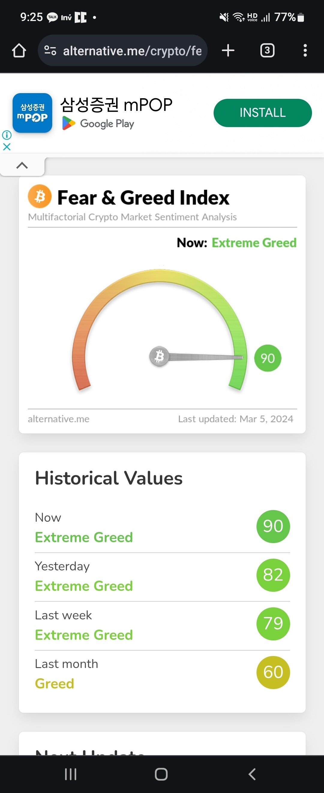 블라인드 | 암호화폐: 비트코인 탐욕지수 90?