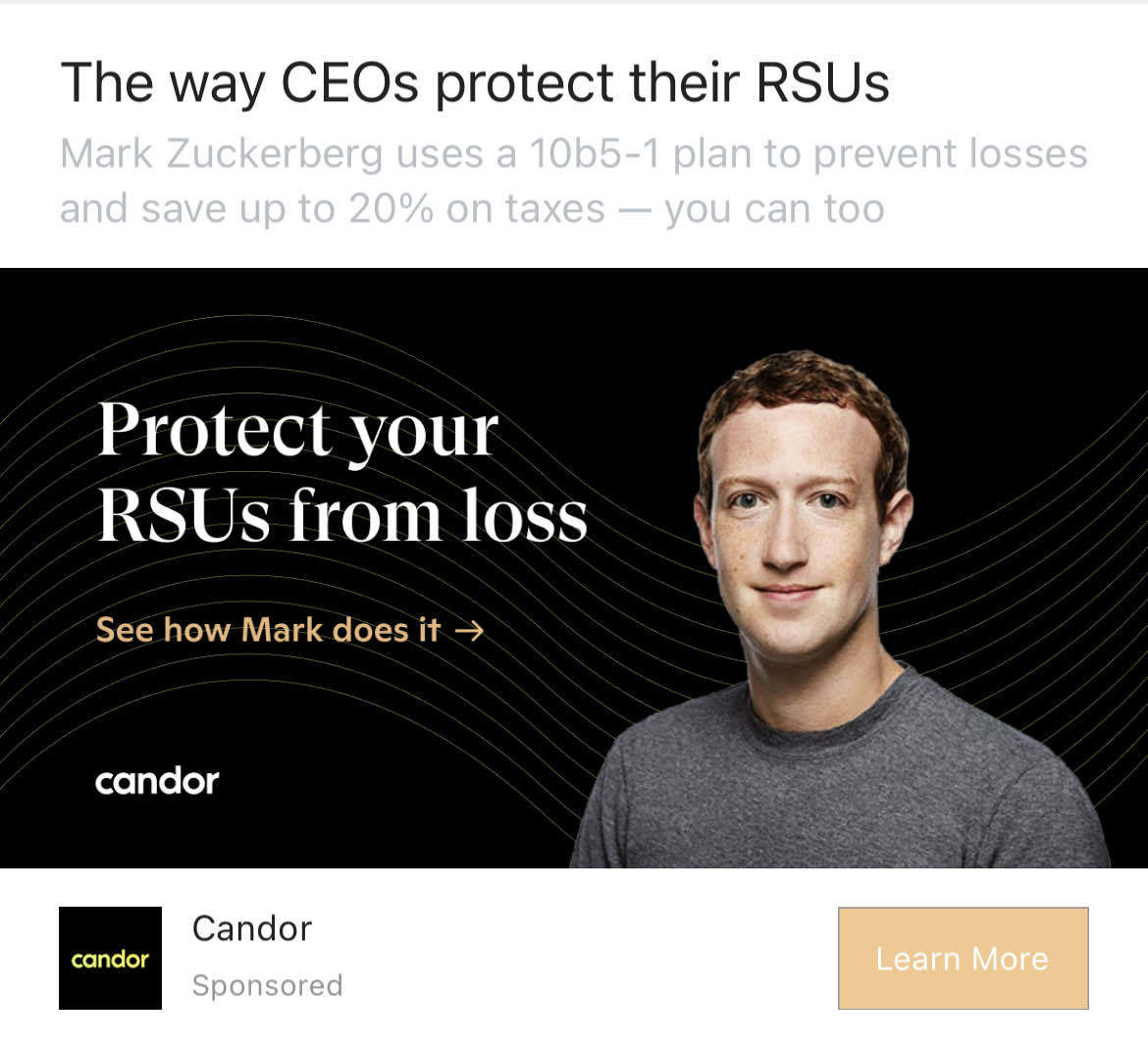 Blind Ad promoting Zuck as the master of RSU
