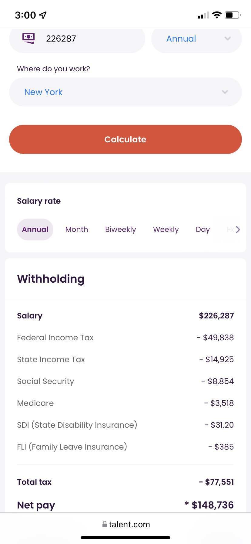 Here is how $226k salary is paid out based on state