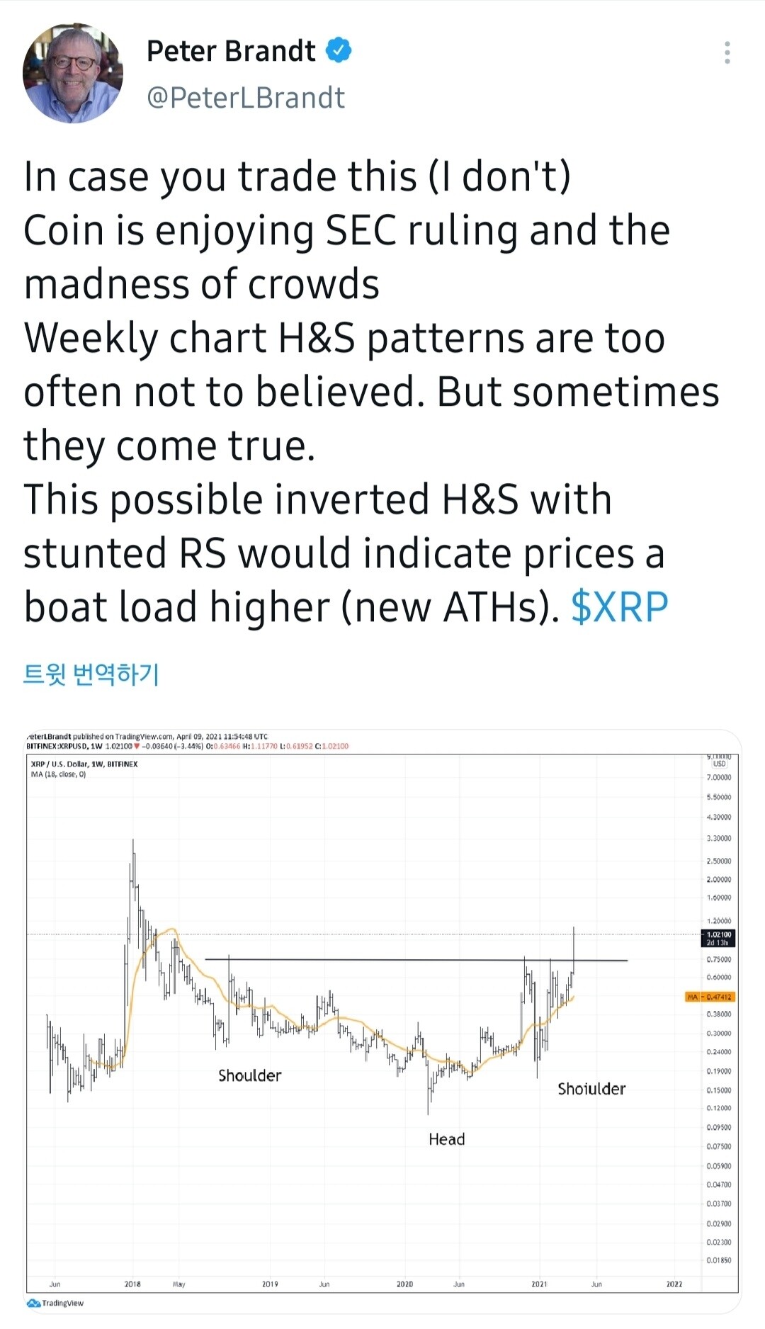 블라인드 | 암호화폐: 리플 해외 유명분석가 차트분석