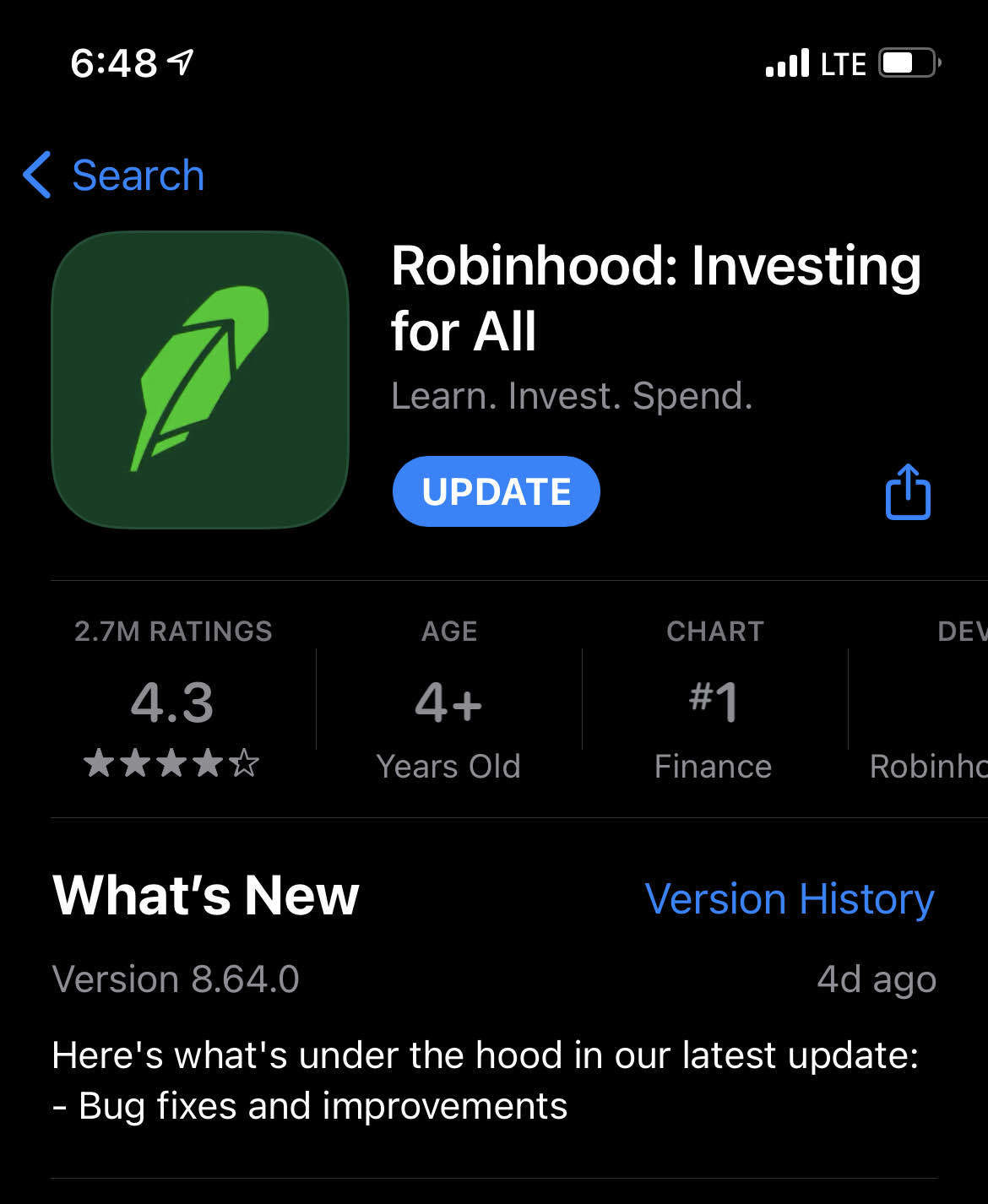 Robinhood AppStore ratings