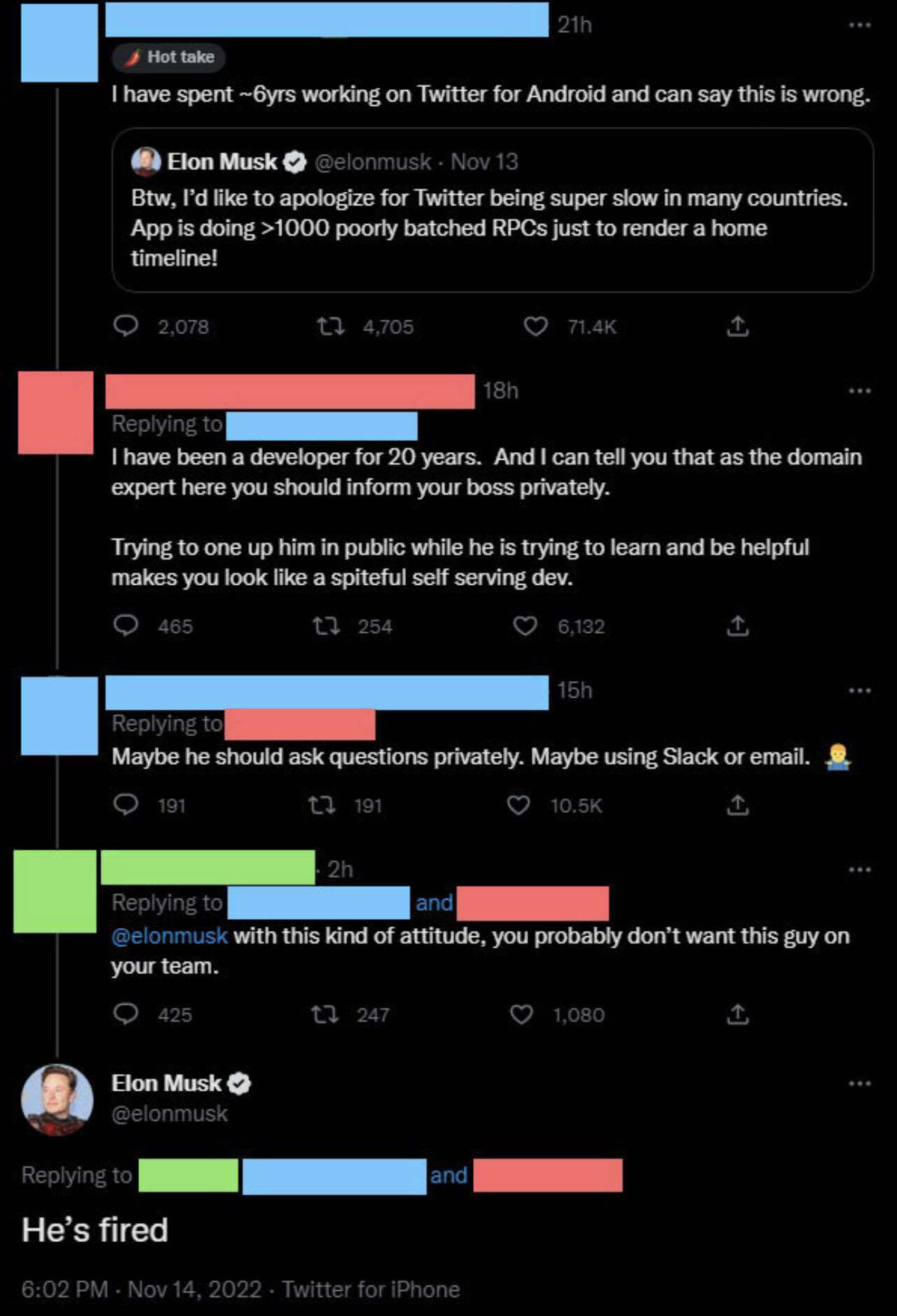 Elon fires a dev for correcting him on Twitter - Blind