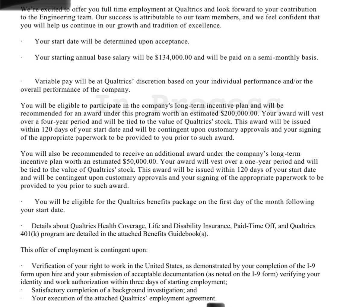 Qualtrics L4 Offer Letter Email - Pictures - Blind