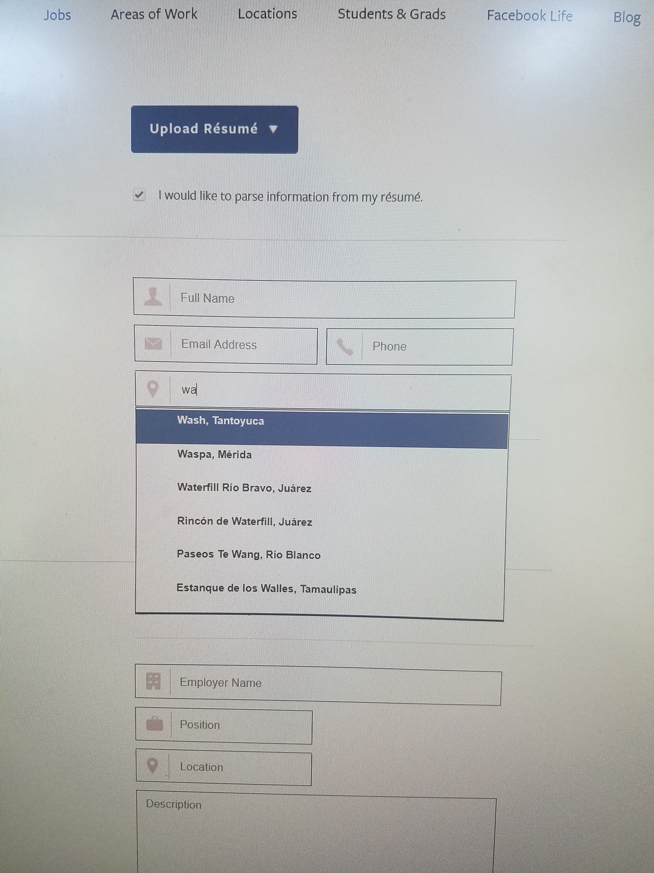 Only hispanic locations for fb job application?